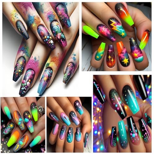 Lightning Nail Art Stickers - 3D Self-Adhesive Colorful Lines & Stars, Lightning Lines Variation
