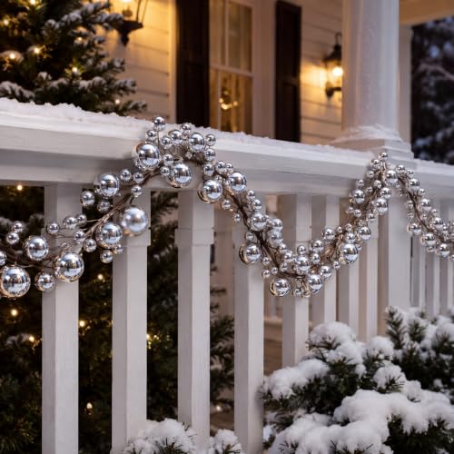 Mixed Silver Christmas Ball Garland Set - 15 Ft Decor, 2 Pcs