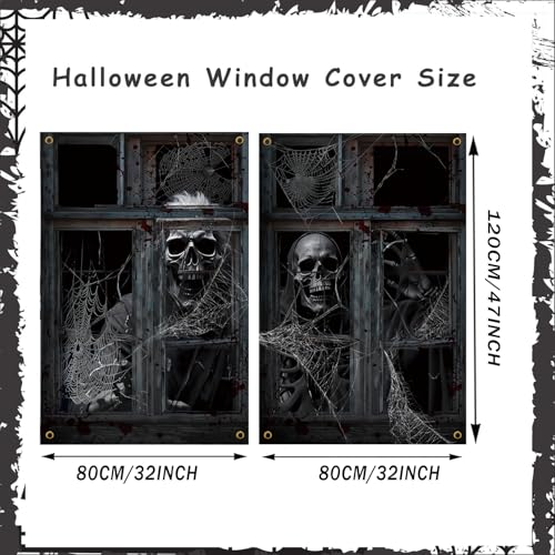 Halloween Window Cover - Skeleton Ghost Poster for Indoor & Outdoor Party - Terror C