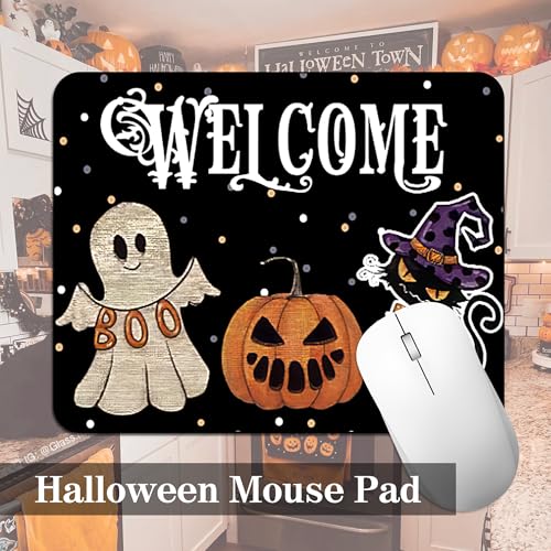 Halloween Kitchen Rugs Set with Non-Slip Mat and Mouse Pad - Ghost & Black Cat Design