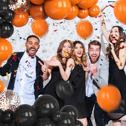 Halloween Balloon Arch Kit - Black, Orange & Rose Gold Confetti, 130 Pcs