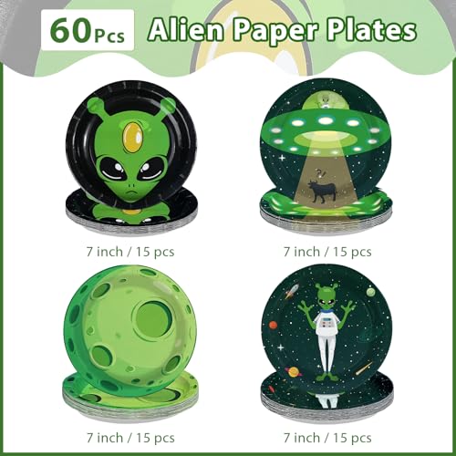 Alien Paper Plates 7 Inch Set of 60 - Space Universe Disposable Partyware - Alien Plates Variation