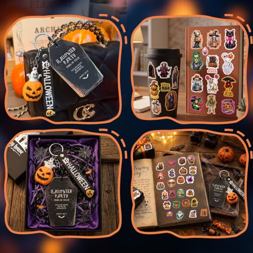 Halloween Keychain Stickers Pack Set with Pumpkin & Ghost Elements - Black Variation