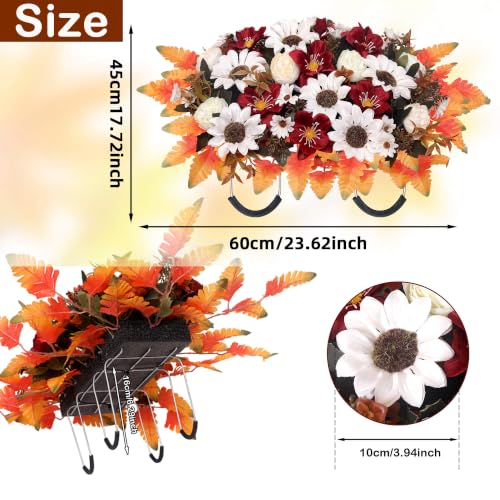 Fall Artificial Cemetery Flowers Headstone Flower Saddle - White & Saddle