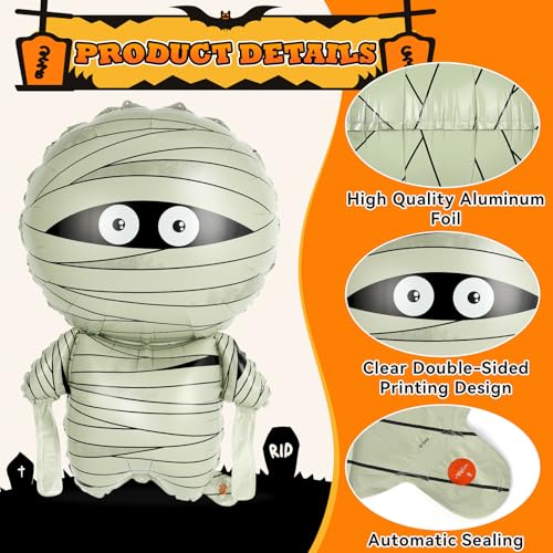 Large Mummy Foil Balloons Halloween Party Decorations - 6 Pack