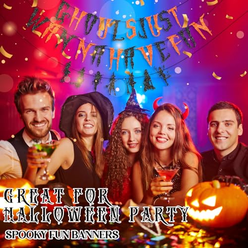 Halloween Ghouls Just Wanna Have Fun Glitter Banner Party Decoration with Witch and Devil Figures