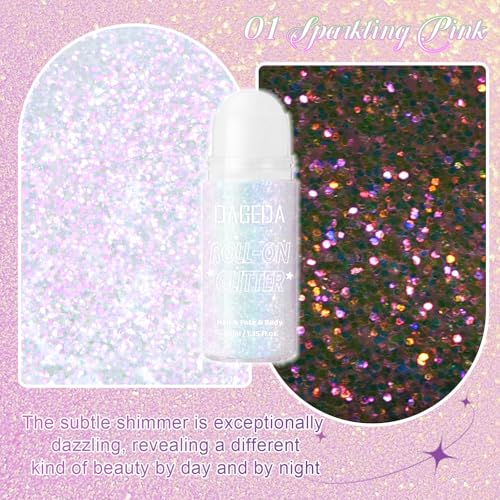 Body Glitter Roll-On Gel - Sparkling Pink Face & Body Makeup Accessory