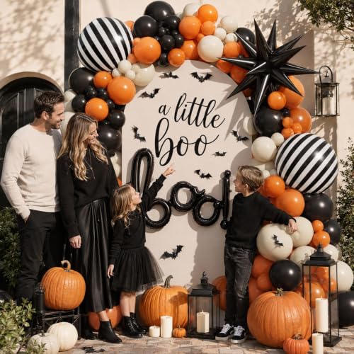 Halloween Balloon Garland Arch Kit - Orange, Black, White Spooky Party Decorations with Variation