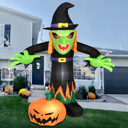 8FT Halloween Inflatable Witch Decoration with LED Lights - Black Variation