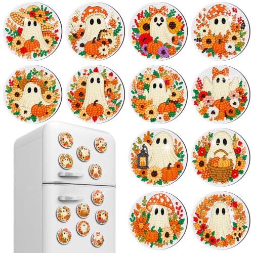 Halloween Ghost Diamond Art Magnets Kit - Fall / Ghost Variation, 12 Pcs