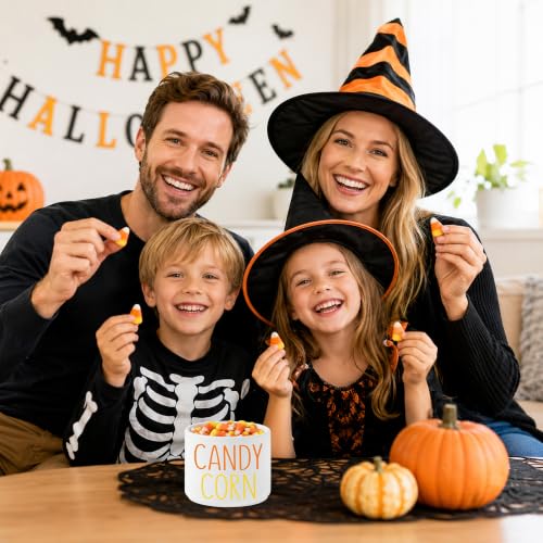 Candy Dish Cauldron - Halloween Mini Ceramic Candies Bowl with Candy Corn Variation
