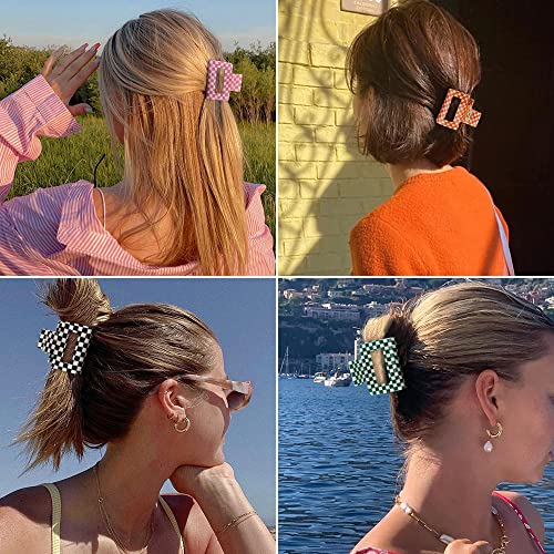 Y2K Checkered Hair Claw Clips Pack of 4 for Thin & Thick Hair - Retro Style