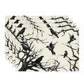 Tree Crows Halloween Placemats Set of 4 - 12x18 Inch Fall Table Decor Beige & Black