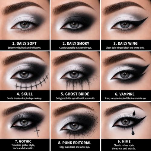 Black and White Eyeshadow Palette Kit - Matte Smokey Gothic Makeup, 07 Snow + 13 Black