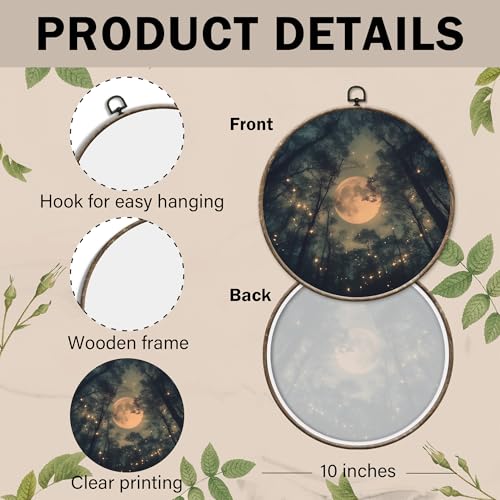 Full Moon Forest Round Wall Art Canvas - Enchanted Nature Decor, 10x10in