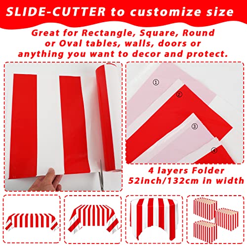 Party Greeting Red and White Striped Long Tablecloth Roll - Carnival & Party Supplies
