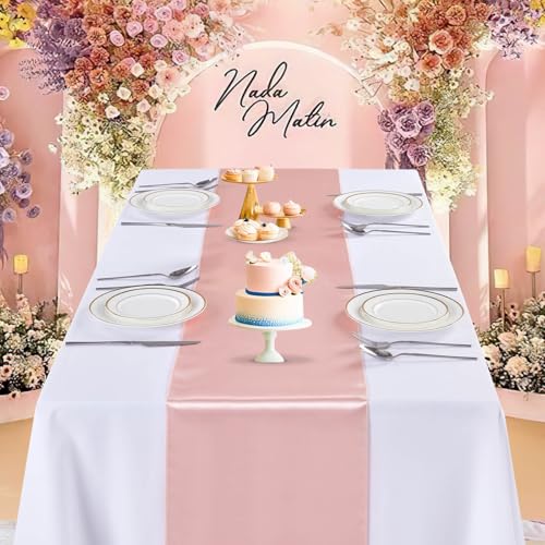 Rose Gold Satin Table Runners 16 Pack - 12x108 Inch Wedding Decor Variation