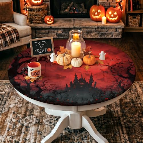 Halloween Round Fitted Tablecloth - 48 Inch Cover for 42-46 Inch Tables