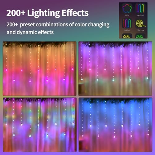 Color Changing USB Curtain Lights - RGB LED Fairy String with Remote App Control