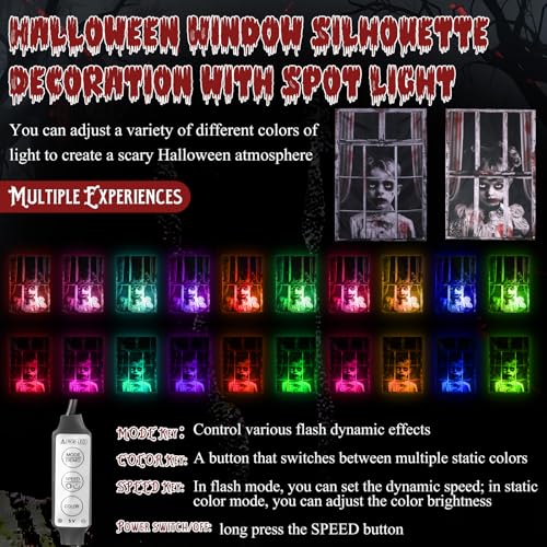 Halloween Ghost Window Decorations with Spotlights - Set of 2, LED Lights Included