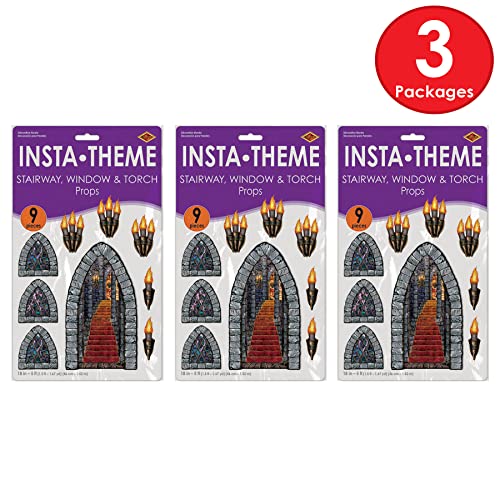 Gothic Castle Prop Set - 27 Medieval Window, Torch & Stairway Cutouts for Halloween & Haunted House Decor