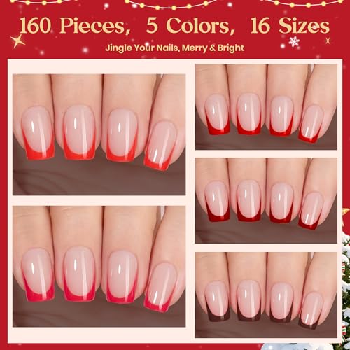 Beetles Halloween Red French Tip Press-On Nails - 5 Colors Short Square - Variation 9a