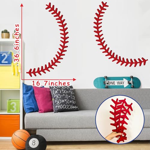 Baseball Wooden Wall Decor - Large Baseball Stitches Sports Wall Stickers for Kids Room & Playroom - Variation: Baseball Wooden