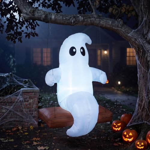 5 ft Outdoor Inflatable Halloween Swinging Ghost Decoration with LED Lights