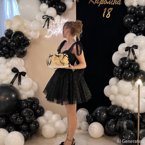 Black and White Balloon Arch Kit for Birthday Halloween Decorations - Variation of Blackwhitebow