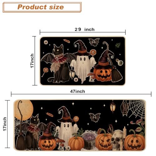 Spooky Ghost Halloween Kitchen Rugs Set of 2 - 17x29 & 17x47 Inches