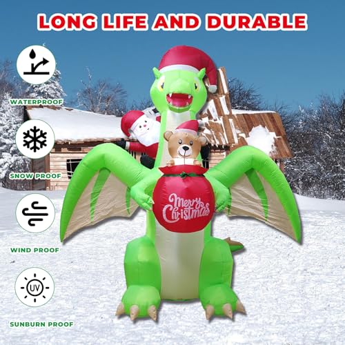 9FT Dinosaur Christmas Inflatable with Santa Riding & LED Lights - Outdoor Holiday Decor - Variation: Dinosaur