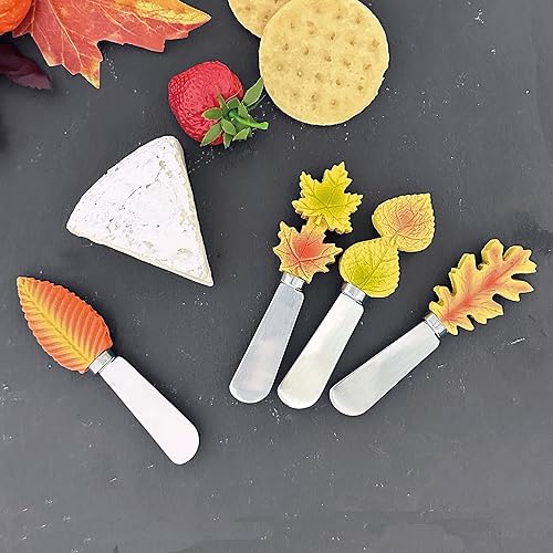 Fall Leaves Cheese Spreaders Set - Hand-Painted Resin Handles, 4-Piece