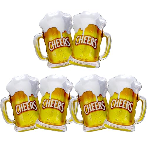6 Pack Beer Mug Balloons for Party Decorations, Reusable Foil Helium or Air Inflatable