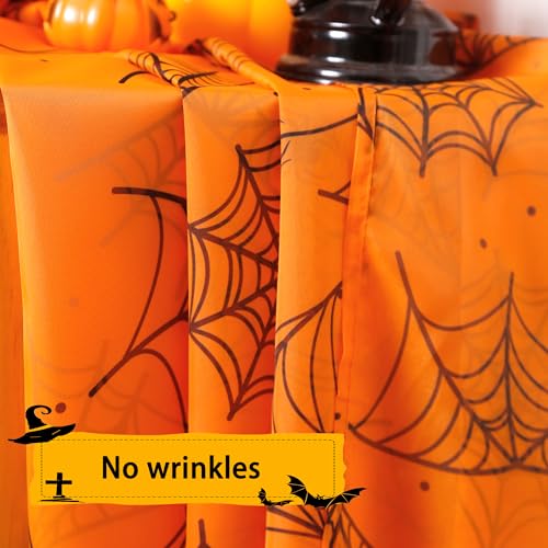Halloween Sheer Curtains for Living Room - 52W x 63L Cobweb & Orange 2 Panel Set