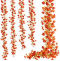 Fall Flower Garland - Artificial Autumn Vine with Orange Red Blooms 6 Pack