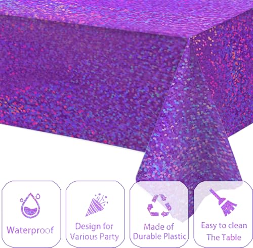 Purple Holographic Tablecloth Set - 2 Pack 54x108 Inches Disco Party Decor