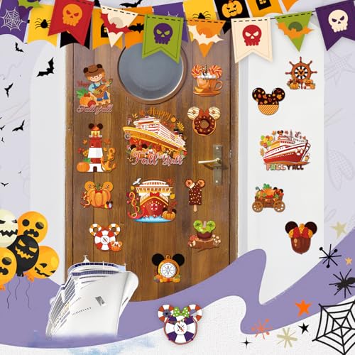 Fall Cruise Door Decorations - 16 Pcs Magnetic Mouse Pumpkin Ship Thanksgiving