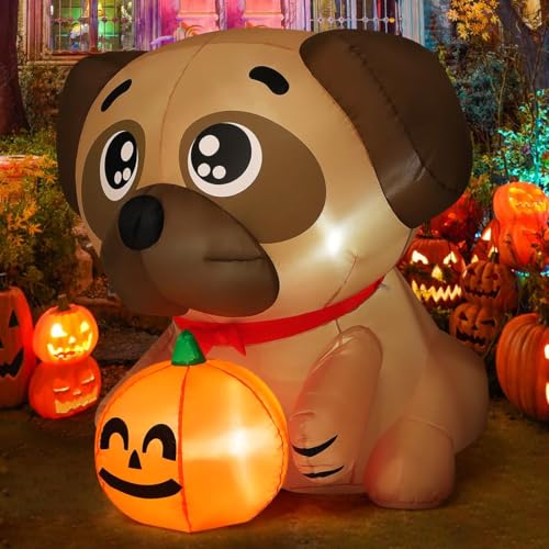 5ft Halloween Inflatable Dog Decor with Pumpkin & LED Lights