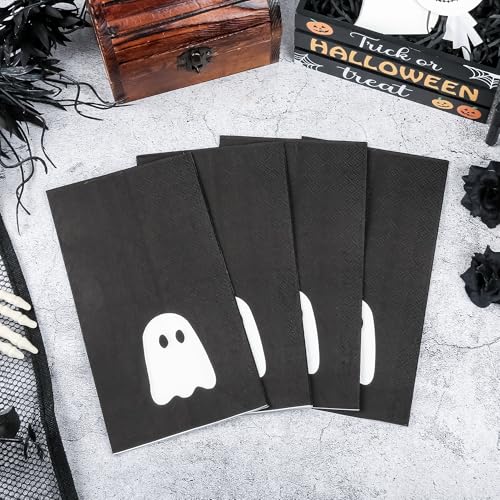 Halloween Ghost Guest Napkins - Disposable Black & White Paper Towels, 100 Pack