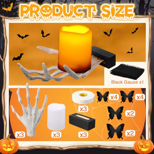 Halloween Gothic Witch's Hand Wall Decorations Set with LED Candles & Spiders