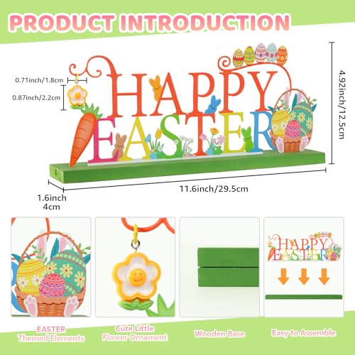 Easter Metal Holiday Table Sign Decor - Happy Easter Bunnies & Spring Charm - KHJCXS