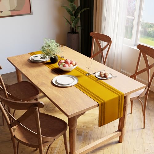 Encasa XO Ladder Yellow Cotton Table Runner 13x72 Yarn Dyed Ribbed