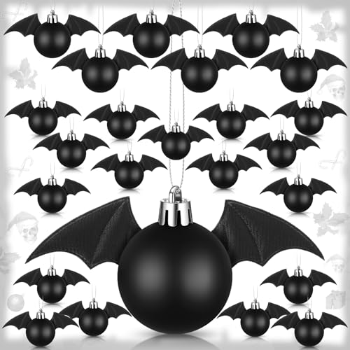 24 Halloween Gothic Bat Ornaments for Tree - Black Bat Decoration Set Variation of Black Bat