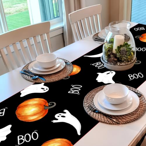 Halloween Ghost Table Runner 13x72 Inch - Boo Pumpkin Party Decor