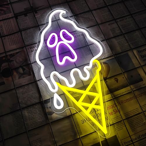 Halloween Neon Sign Dimmable Ghost Ice Cream Design Wall Decor - White-GhostIce