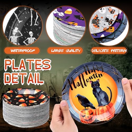 Halloween Paper Plates 120 Pack - 7 Inch Spider Web & Ghost Disposable Dinnerware - Umigy