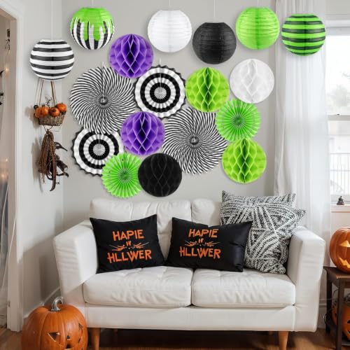 Halloween Paper Lanterns Hanging Decorations Set - Indoor & Outdoor Party Decor