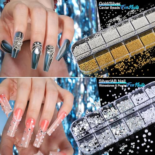 Nail Art Charms and Rhinestones Kit with Stickers, Gems, Pearls & Tools