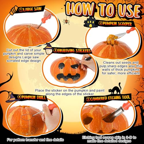 Halloween Pumpkin Carving Kit Set - 12 Orange Handle Tools & Accessories