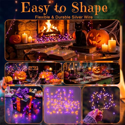 Halloween Fairy Lights with Timer - Battery-operated Mini LED String Lights, Orange & Purple, 6.65Ft, 1 Pack